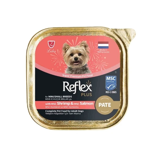 [RFK-124] Reflex Plus Pate Karidesli ve Somonlu Küçük Irk Yetişkin Konserve Köpek Maması (1 Adet)