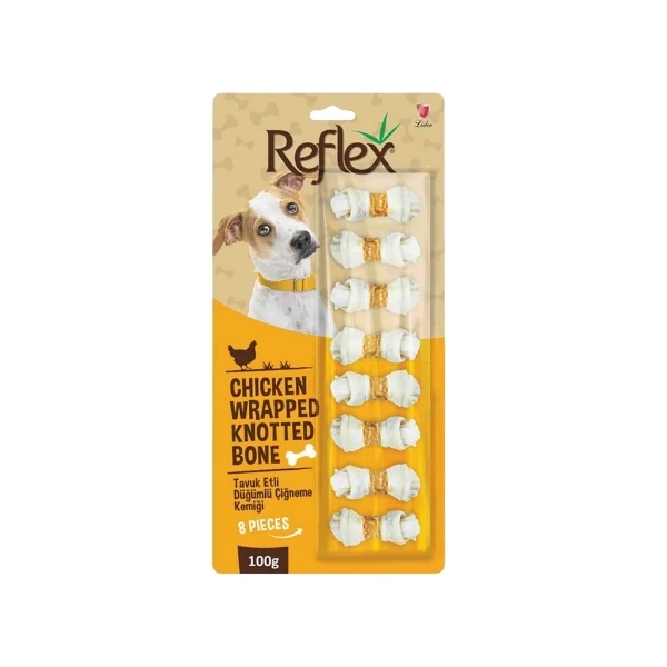 [RFT-120] Reflex Tavuk Etli Düğümlü Sekizli Çiğneme Kemiği Köpek Ödülü (1 Adet)