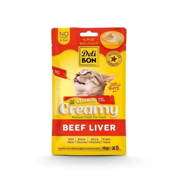 [CREAMY5X15LIVER] Delibon Creamy Dana Ciğerli Sıvı Kedi Ödül Maması (1 Adet)