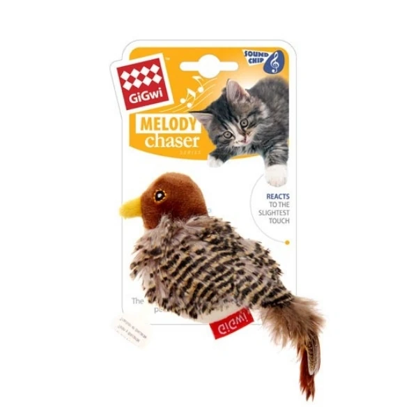 [PIGW-034] Gigwi Kuş Sesli Doğal Tüylü Peluş Kedi Oyuncağı