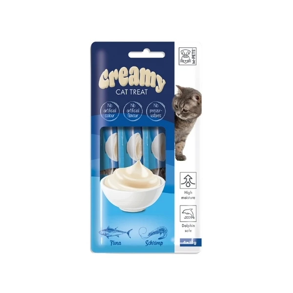 [08-01-MPE] M-Pets Creamy Ton Balıklı ve Karidesli Sıvı Kedi Ödül Maması (4x15 Gr, 1 Adet)