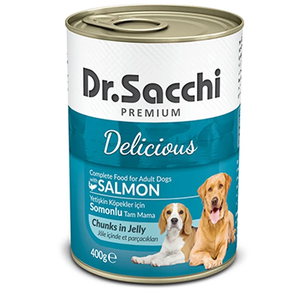[8690286590092] Dr.Sacchi Somonlu Yetişkin Köpek Konservesi (1 Adet)