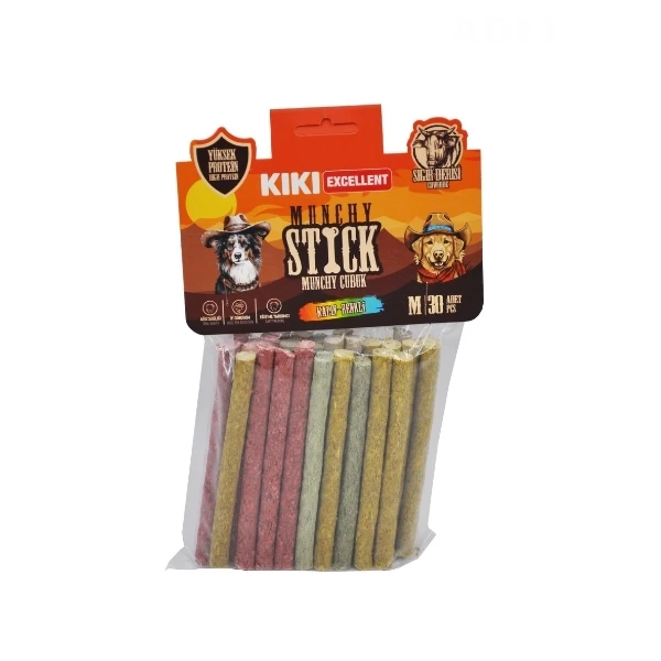 [KALIN30MUNCHY] Kiki Excellent Kalın Munchy Sığır Derisinden Çubuk Kemik Köpek Ödülü (50 Adet)