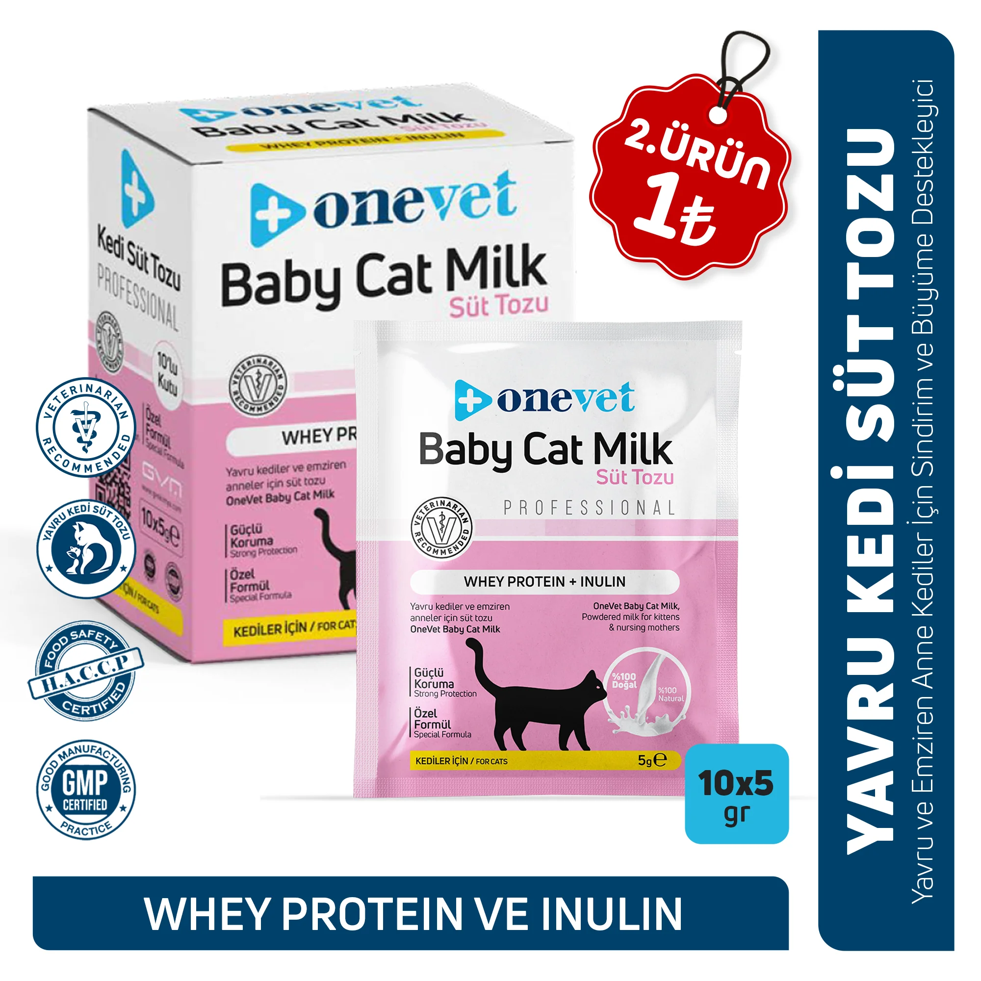 [OC112B10] OneVet Baby Cat Milk Sindirim ve Büyüme Destekleyici Yavru ve Anne Kedi Süt Tozu (10 Adet)