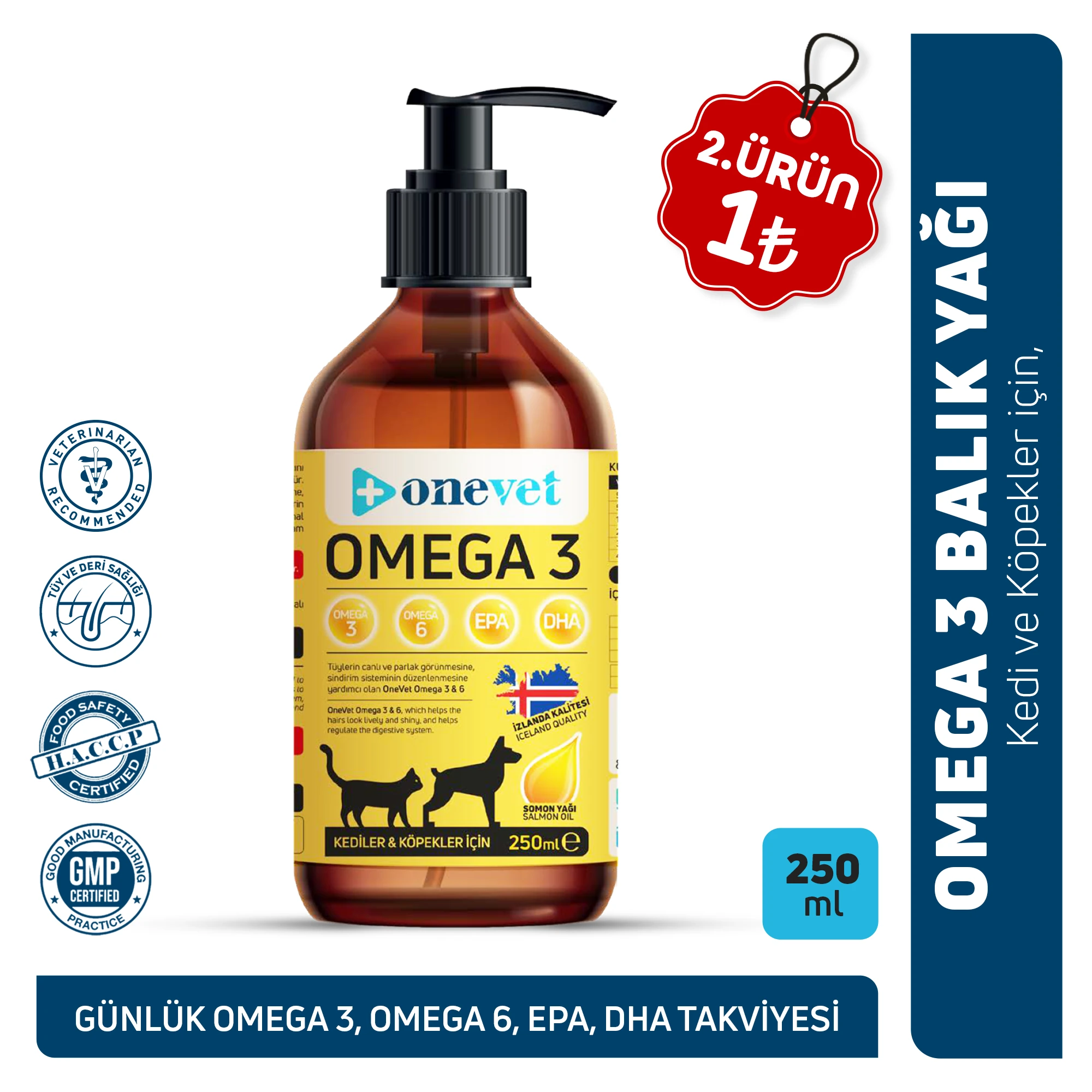 [OCD201] OneVet Omega 3 Kedi ve Köpekler İçin Deri ve Tüy Sağlığı Destekleyici Balık Yağı