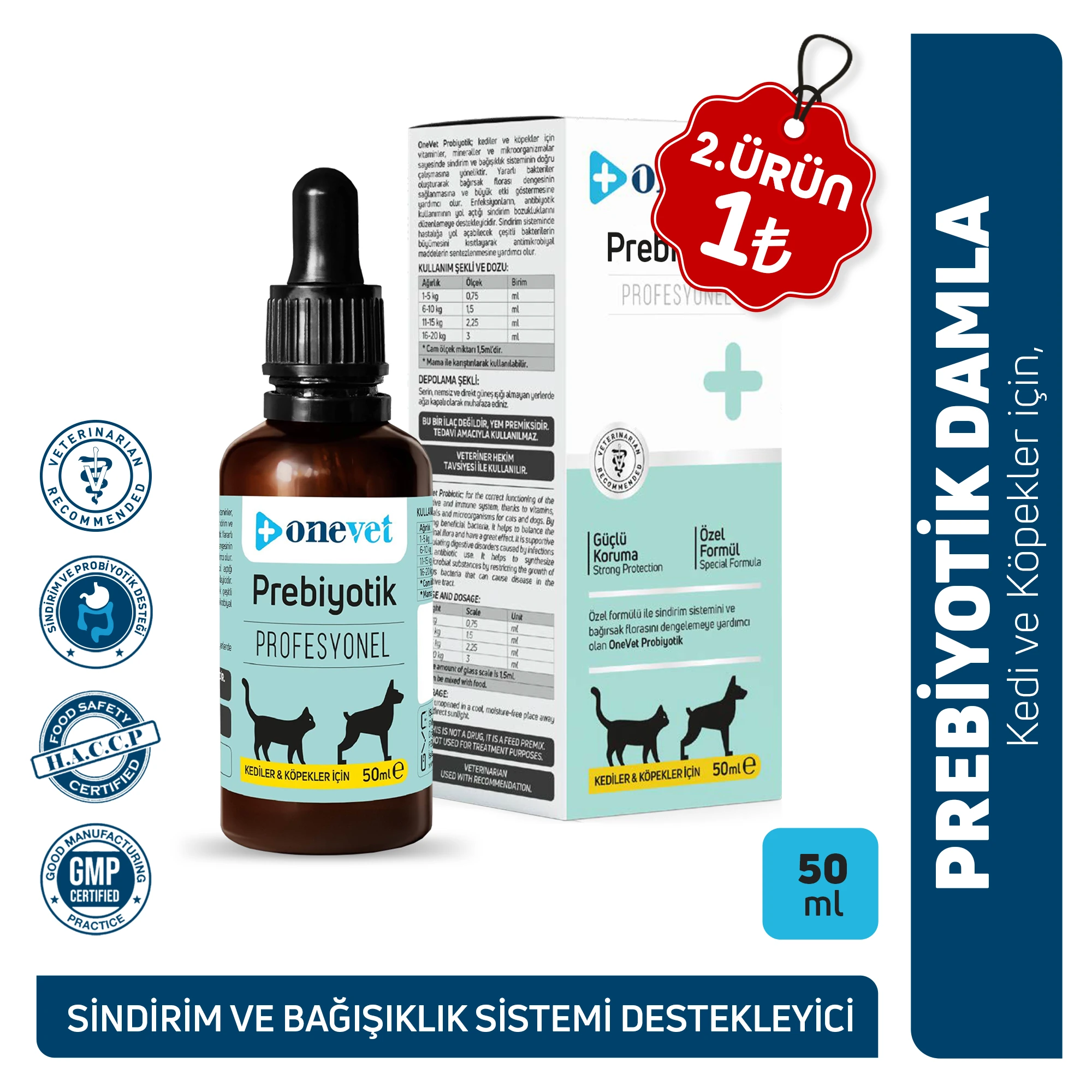 [OCD101] OneVet Prebiotik Kedi ve Köpekler İçin Sindirim Sistemi Destekleyici Damla