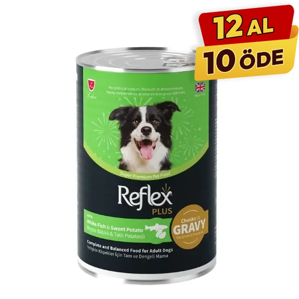 Reflex Plus Sos İçinde Beyaz Balıklı ve Tatlı Patatesli Yetişkin Konserve Köpek Maması