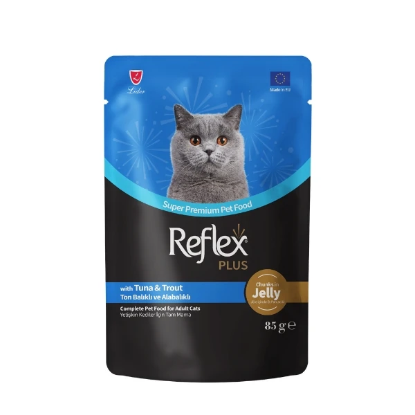 [RFK-82] Reflex Plus Jöle İçinde Ton Balıklı ve Alabalıklı Pouch Yetişkin Konserve Kedi Maması (1 Adet)