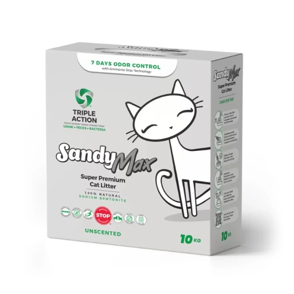 [02-06-SKM] Sandy Max Triple Action Tozsuz Topaklanan Bentonit Doğal Kedi Kumu (1 Adet)