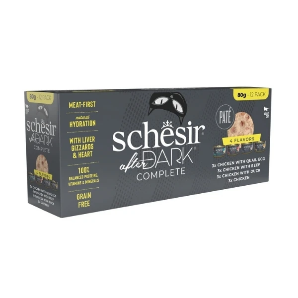[230-21149904] Schesir After Dark Pate Et Suyunda Karışık Lezzetler Yetişkin Konserve Kedi Maması (1 Adet)