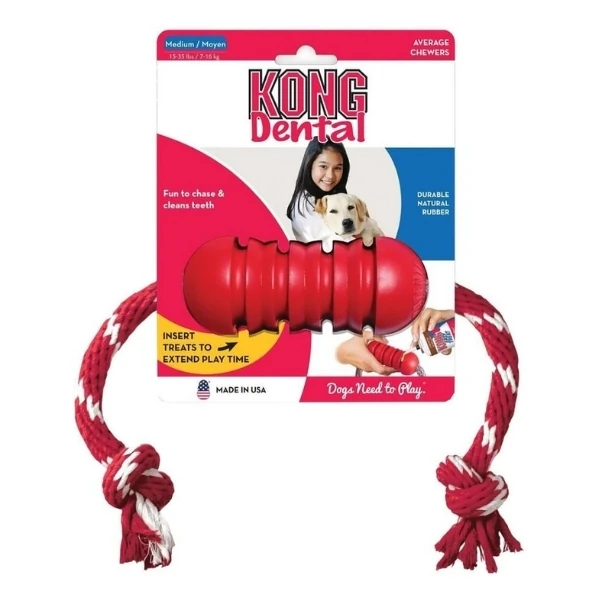 [390-DK3E] Kong Dental Diş Temizliği için İp Sallantılı Köpek Çiğneme Oyuncağı (Small)