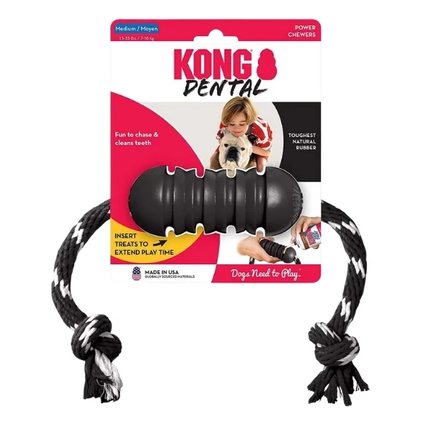 [390-EK2E] Kong Extreme Dental Diş Temizliği için İp Sallantılı Ultra Sert Köpek Oyuncağı
