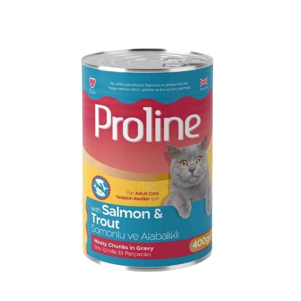 [PRK-255] Proline Sos İçinde Et Parçacıklı Somonlu ve Alabalıklı Yetişkin Konserve Kedi Maması (1 Adet)