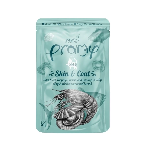 [PMK-008] Pramy Jöle İçinde Karidesli Deniz Taraklı ve Ton Balıklı Pouch Yetişkin Konserve Kedi Maması (1 Adet)
