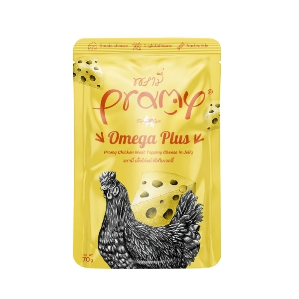 [PMK-009] Pramy Omega Plus Jöle İçinde Tavuklu ve Peynirli Pouch Yetişkin Konserve Kedi Maması (1 Adet)