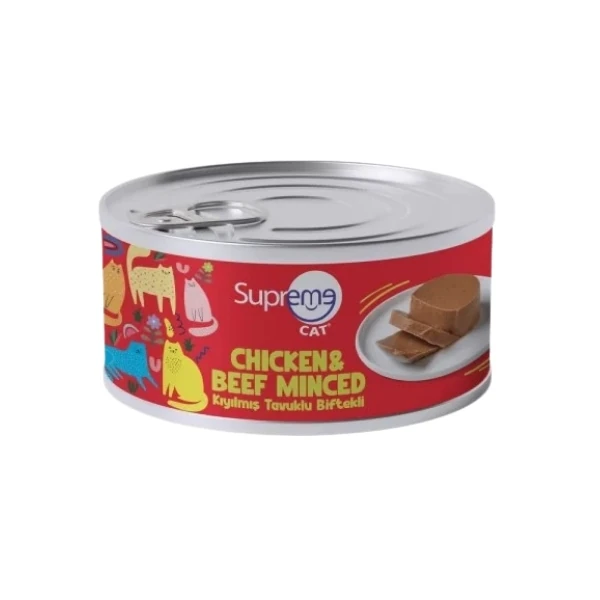 [8684207638765] Supreme Cat Kıyılmış Tavuklu ve Biftekli Yetişkin Konserve Kedi Maması (1 Adet)