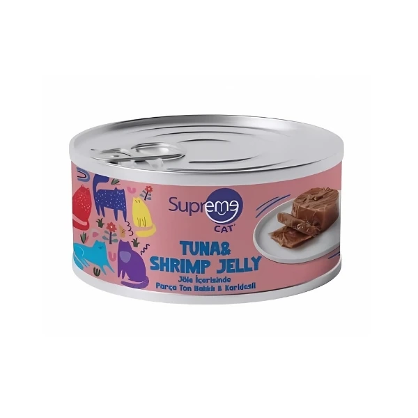 [8684207638796] Supreme Cat Jöle İçerisinde Ton Balıklı ve Karidesli Yetişkin Kedi Konservesi (1 Adet)