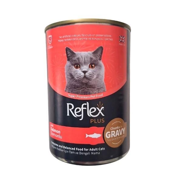 [RFK-069] Reflex Plus Sos İçinde Et Parçacıklı Somonlu Yetişkin Konserve Kedi Maması (1 Adet)