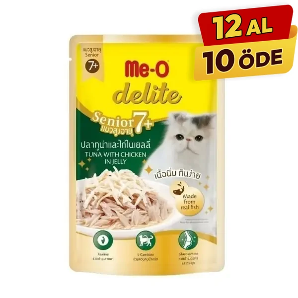 [8850477005938] Meo Delite Ton Balıklı ve Tavuklu Pouch Yaşlı Konserve Kedi Maması (1 Adet)