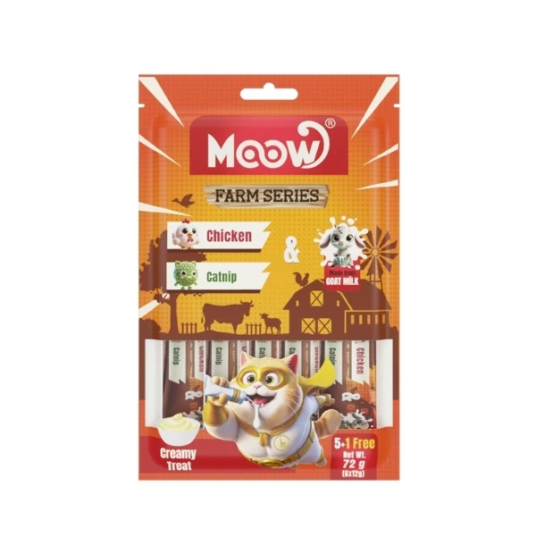 [8684862800026] Moow Tavuklu Kedi Naneli ve Keçi Sütlü Yetişkin Sıvı Kedi Ödül Maması (6x12 Gr, 1 Adet)