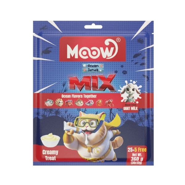 Moow 7 Lezzetli Okyanus Serisi Keçi Sütlü Yetişkin Sıvı Kedi Ödül Maması