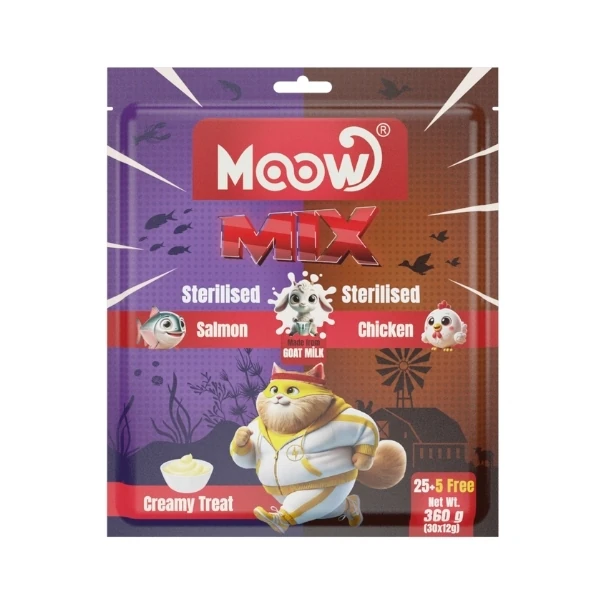 Moow Somonlu ve Tavuklu Keçi Sütlü Kısırlaştırılmış Sıvı Kedi Ödül Maması