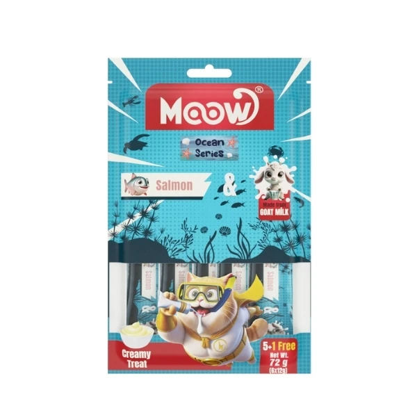 [8684862800071] Moow Somonlu ve Keçi Sütlü Yetişkin Sıvı Kedi Ödül Maması (6x12 Gr, 1 Adet)