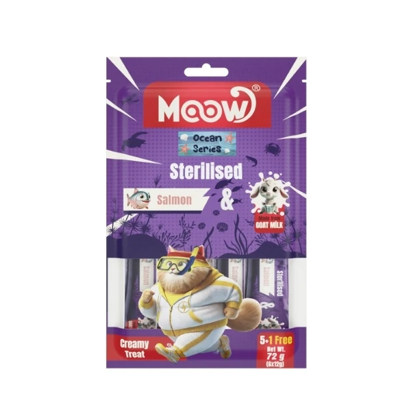 [8684862800095] Moow Somonlu ve Keçi Sütlü Kısırlaştırılmış Sıvı Kedi Ödül Maması (1 Adet)
