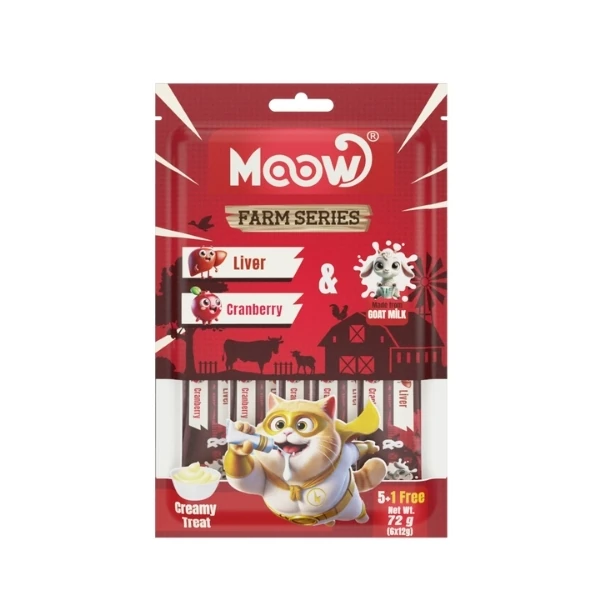 [8684862800064] Moow Ciğerli Kızılcıklı ve Keçi Sütlü Yetişkin Sıvı Kedi Ödül Maması (6x12 Gr, 1 Adet)