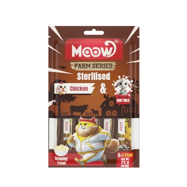[8684862800040] Moow Tavuklu ve Keçi Sütlü Kısırlaştırılmış Sıvı Kedi Ödül Maması (1 Adet)