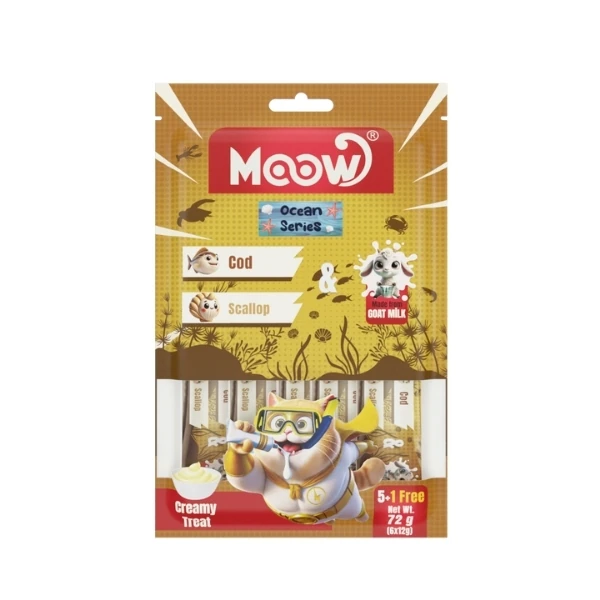 [8684862800101] Moow Morina Balıklı Deniz Taraklı ve Keçi Sütlü Yetişkin Sıvı Kedi Ödül Maması (6x12 Gr, 1 Adet)