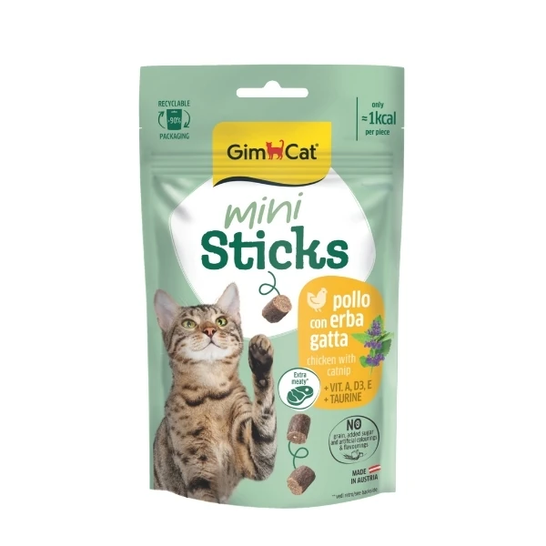 [4002064422251] Gimcat Mini Sticks Kedi Otlu ve Tavuklu Kedi Ödül Maması (1 Adet)