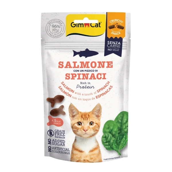 [4002064422343] Gimcat Crunchy Snacks Somonlu ve Ispanaklı Tahılsız Kedi Ödül Maması (1 Adet)