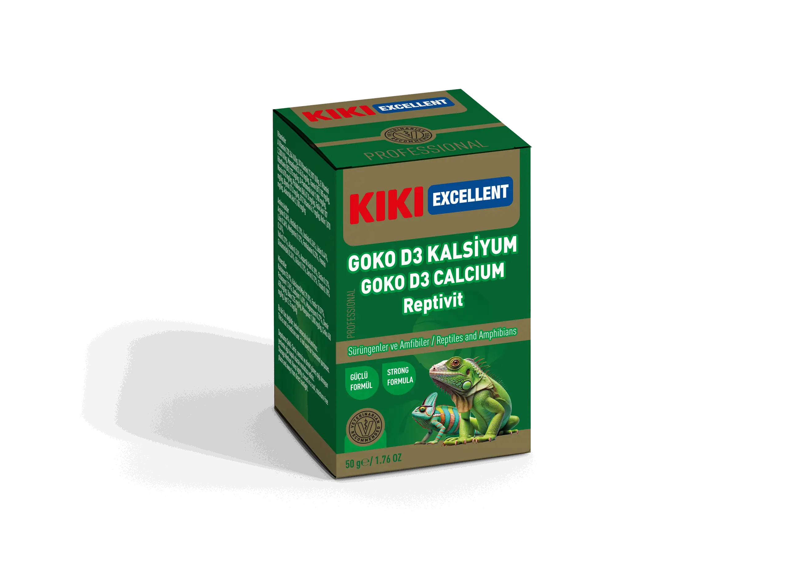 [KSTV102] Kiki Excellent Goko D3 Kalsiyum Reptivit Sürüngenler ve Amfibiler için Toz Mineral (50 Gr)
