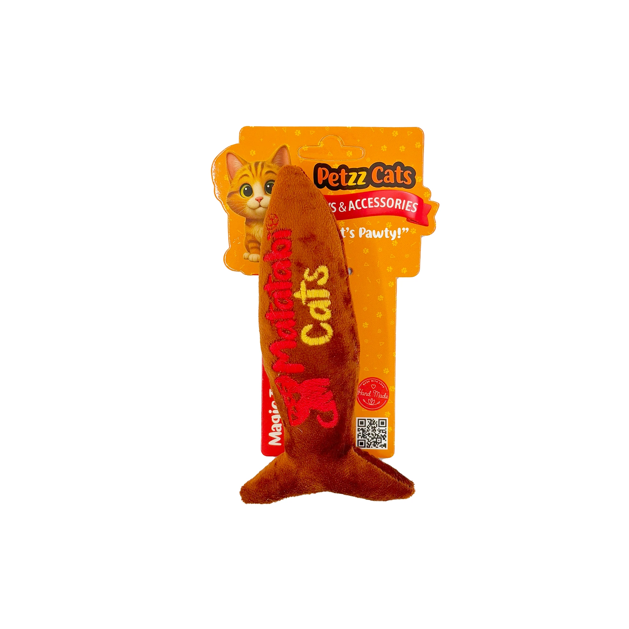 [PTZ-C-025-KA] PetzzCats Jr. Fish Matatabi ve Çıngırak Sesli Peluş Kedi Oyuncağı 17x7 Cm (Kahverengi)
