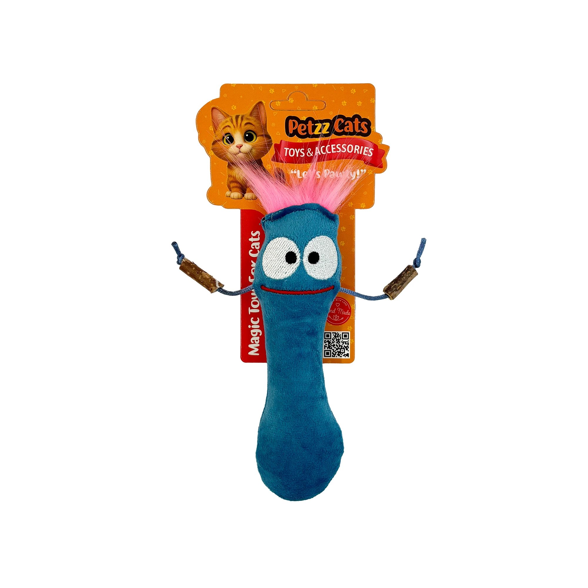 [PTZ-C-026-M] PetzzCats Pulpy Matatabi ve Çıngırak Sesli Peluş Kedi Oyuncağı 16x8 Cm (Mavi)