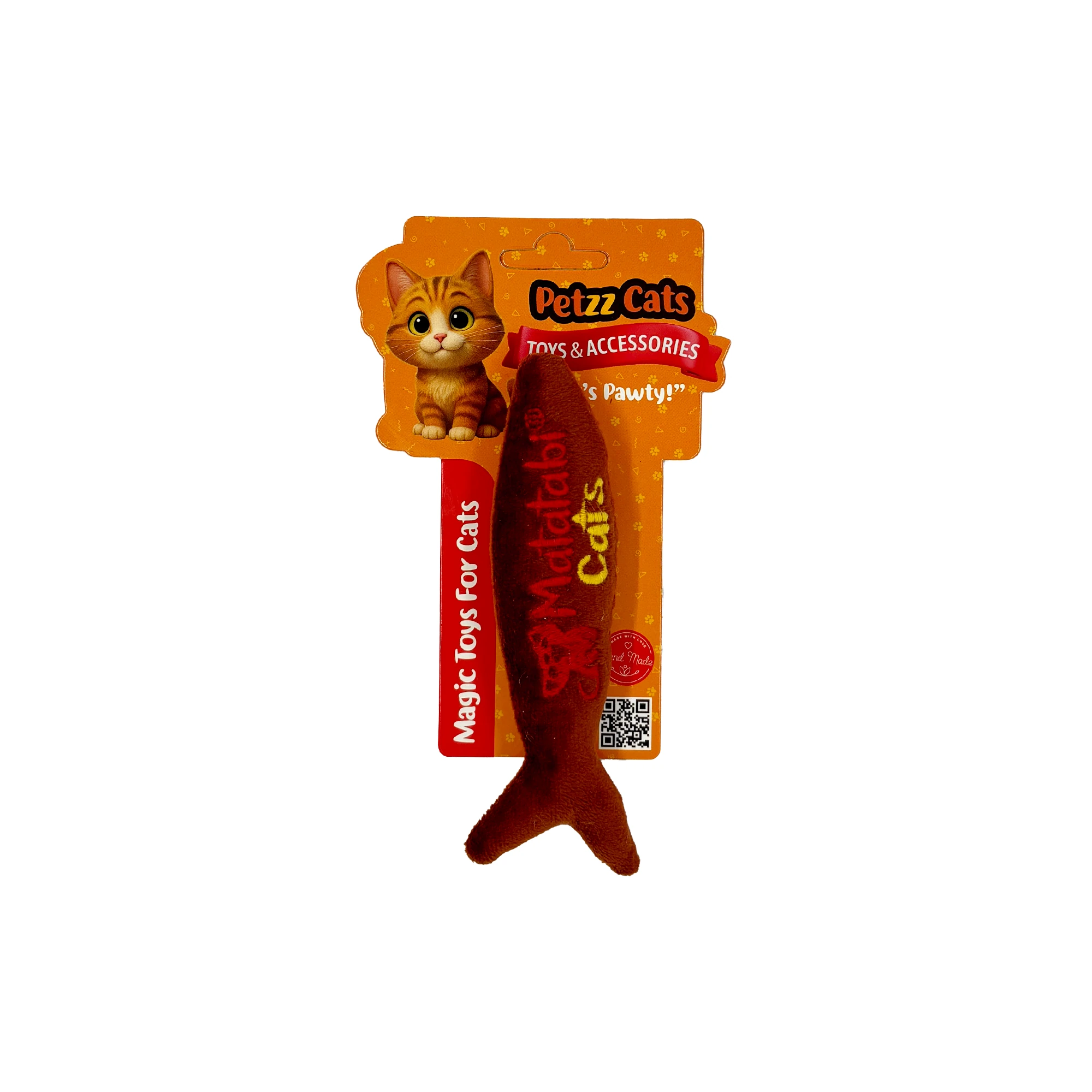 [PTZ-C-028-KA] PetzzCats Fishy Matatabi ve Çıngırak Sesli Peluş Kedi Oyuncağı 13x5 Cm (Kahverengi)