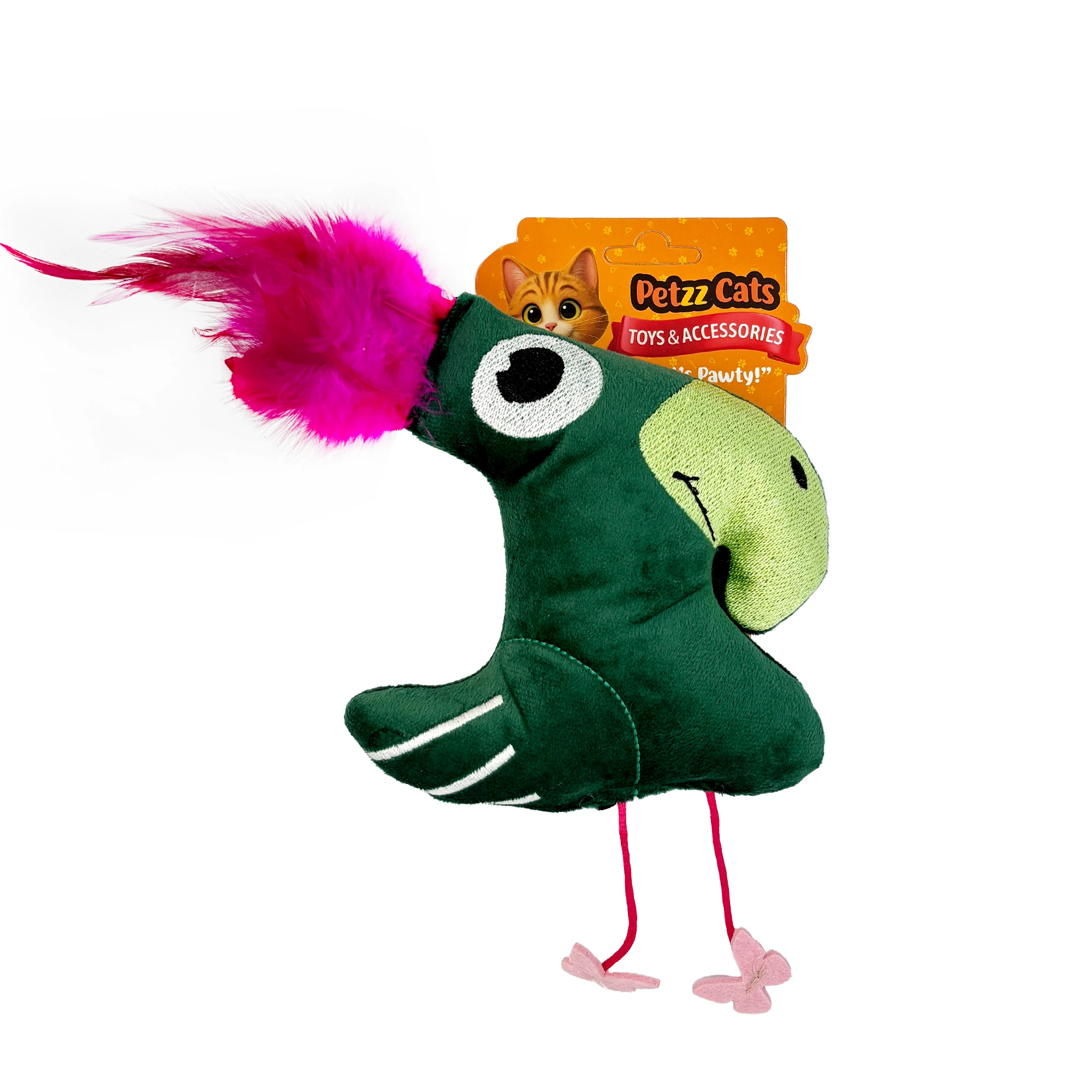 [PTZ-C-014-Y] PetzzCats Parrot Matatabi ve Çıngırak Sesli Peluş Kedi Oyuncağı 26x19 Cm (Yeşil)