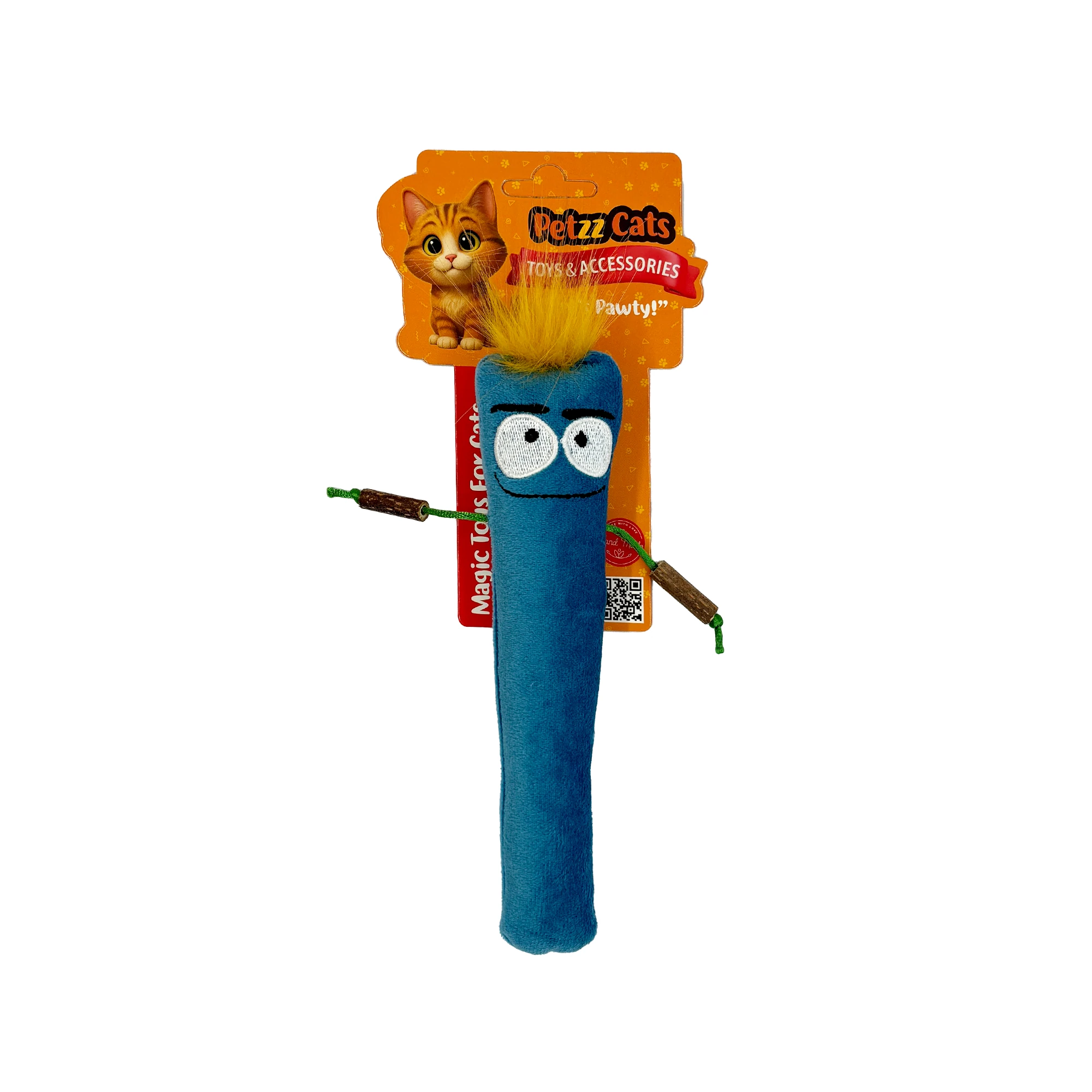 [PTZ-C-027-M] PetzzCats Stick Man Matatabi ve Çıngırak Sesli Peluş Kedi Oyuncağı 23x7,5 Cm (Mavi)