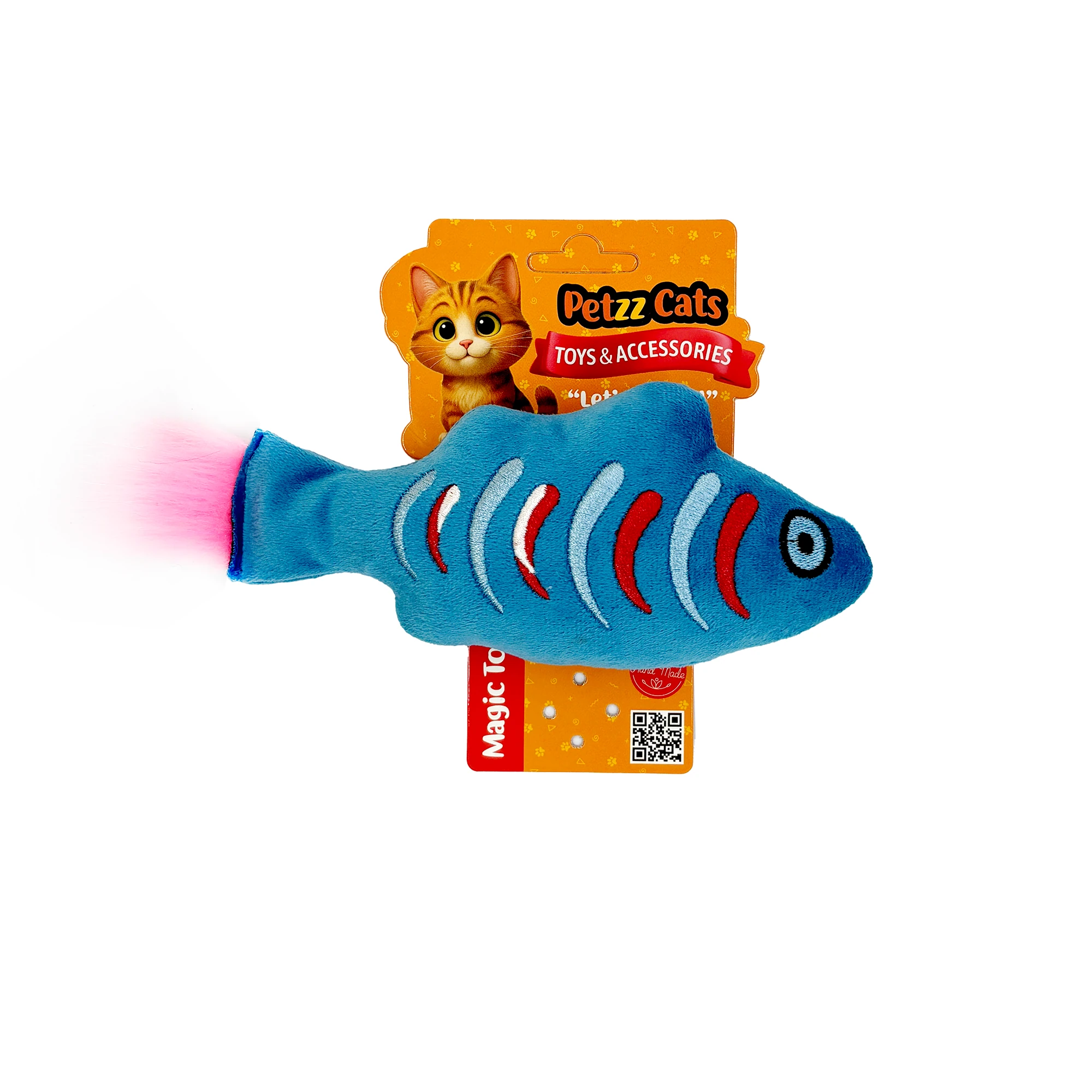[PTZ-C-015] PetzzCats Fish Matatabili ve Çıngırak Sesli Peluş Kedi Oyuncağı 21x7 Cm (Mavi)
