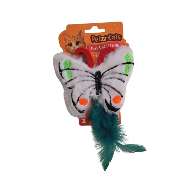 [PTZ-C-045-BE] PetzzCats Kelebek Matatabi ve Çıngırak Sesli Peluş Kedi Oyuncağı 12x15 Cm (Beyaz)