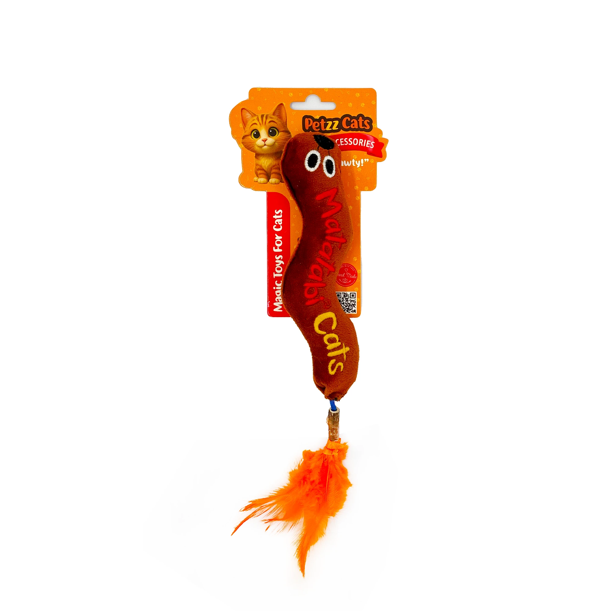 [PTZ-C-040] PetzzCats Worm Medium Matatabi ve Çıngırak Sesli Peluş Kedi Oyuncağı 29x4 Cm (Kahverengi)