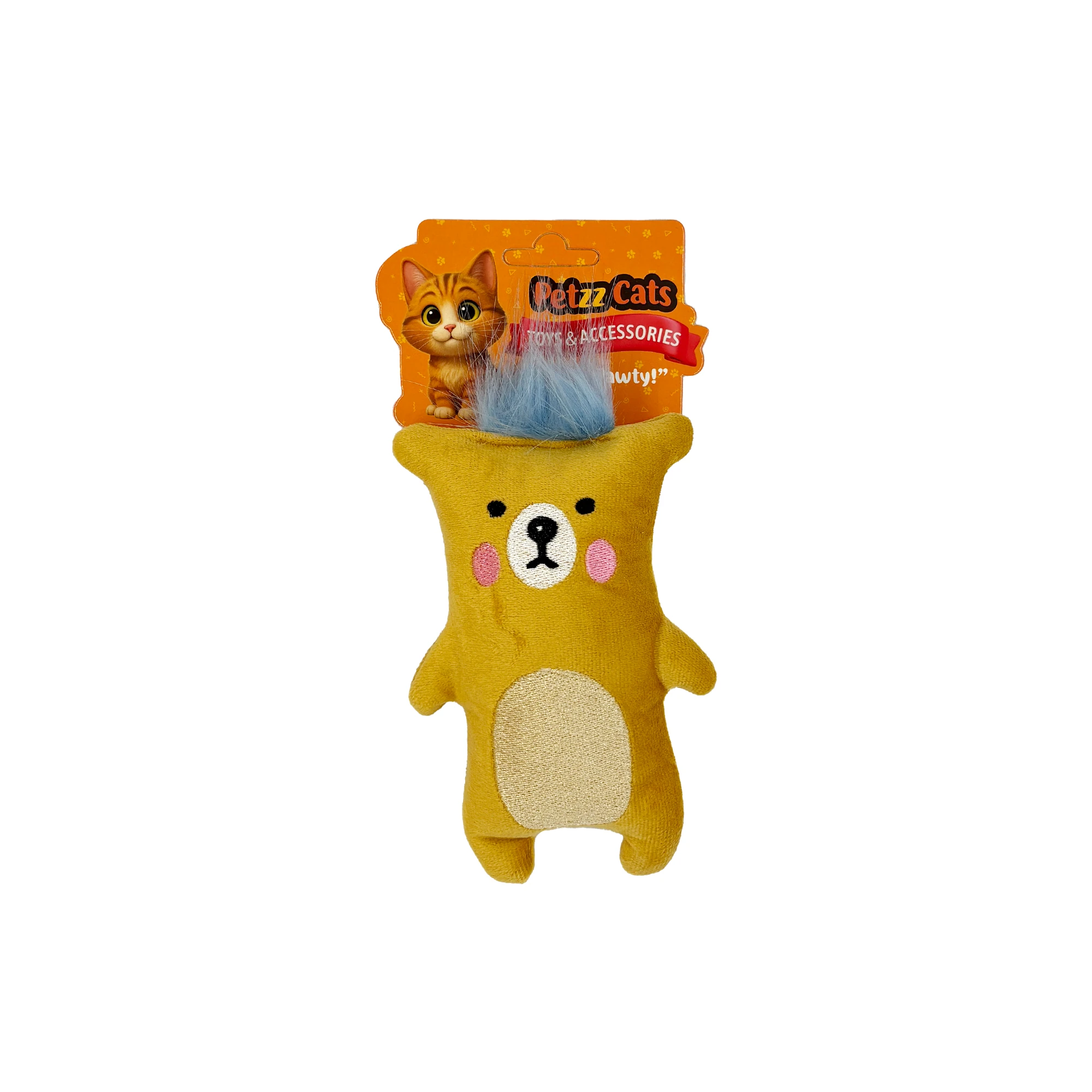 [PTZ-C-036] PetzzCats Bear Matatabi ve Çıngırak Sesli Peluş Kedi Oyuncağı 16x10 Cm (Sarı)