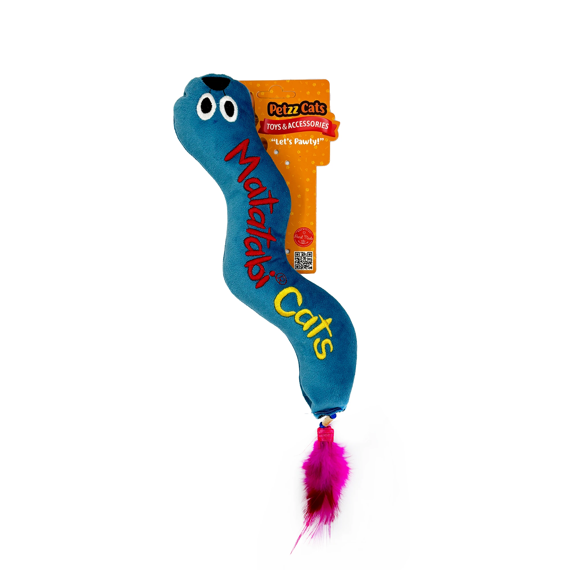 [PTZ-C-019-MM] PetzzCats Worm Matatabili ve Çıngırak Sesli Peluş Kedi Oyuncağı 35x8 Cm (Mavi/Mor)