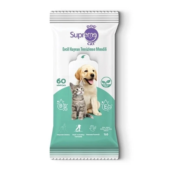 [8684207638253] Supreme Yeşil Çaylı Kedi ve Köpek Temizleme Mendili