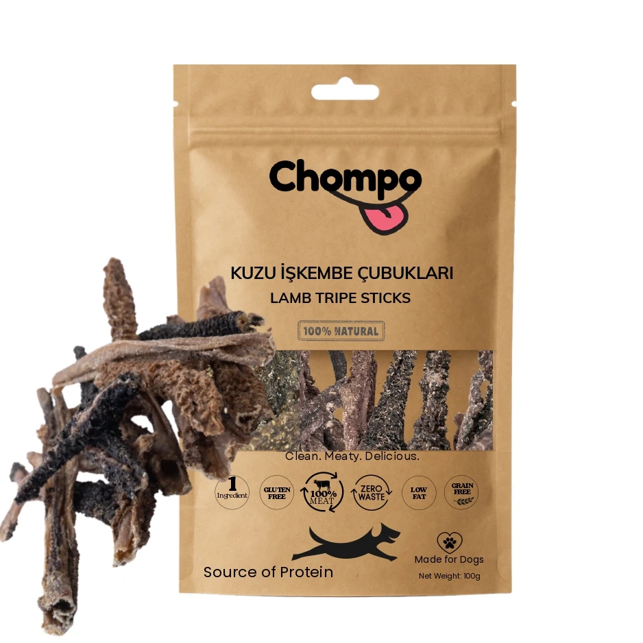 [8684990935652] Chompo Kurutulmuş Kuzu İşkembe Şeritleri Köpek Ödül Maması (1 Adet)