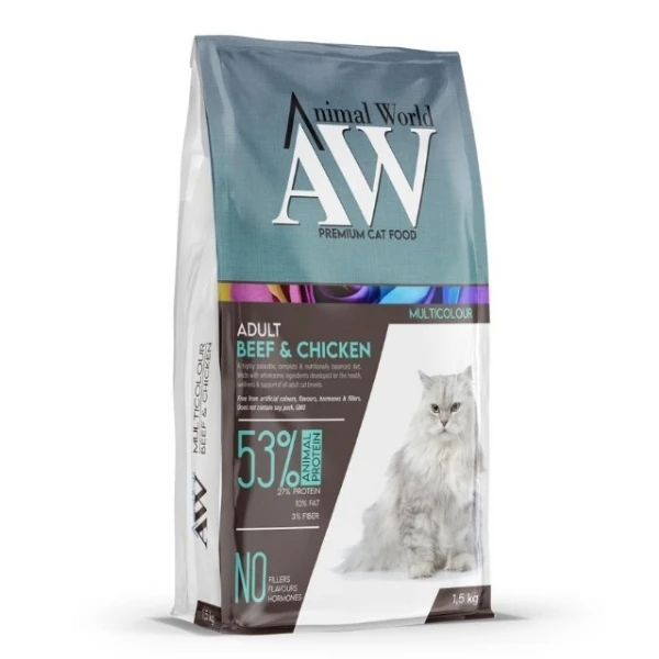 [AW.740794] Animal World Multicolor Biftek ve Tavuk Etli Yetişkin Kedi Maması