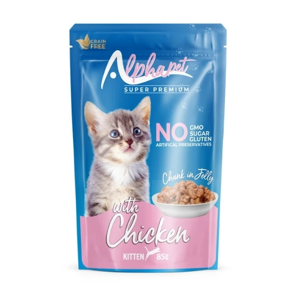 [300300] Alphapet Jöle İçinde Parça Tavuk Etli Pouch Yavru Konserve Kedi Maması (1 Adet)