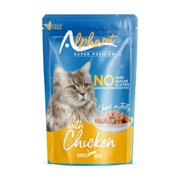 Alphapet Jöle İçinde Parça Tavuk Etli Pouch Yetişkin Konserve Kedi Maması