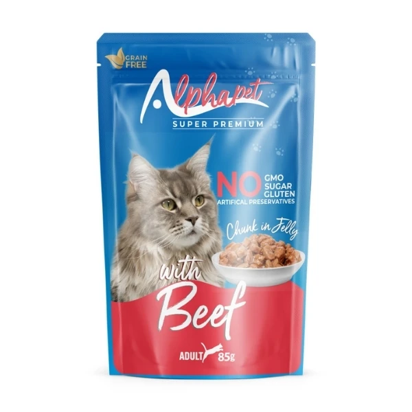 Alphapet Jöle İçinde Parça Sığır Etli Pouch Yetişkin Konserve Kedi Maması